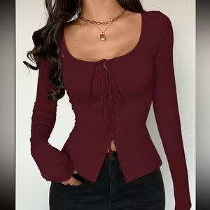 Elegant Burgundy Long Sleeve Top